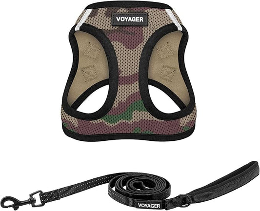 Voyager Step-in Air All Weather Mesh Harness and Reflective Dog 5 ft Leash Combo with Neoprene Handle, for Small, Medium and Large Breed Puppies by Best Pet Supplies - Army/Black Trim, XX-Small
