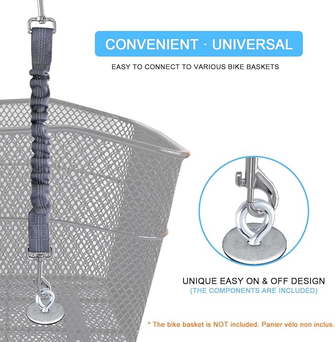 Dog Seat Belt for Bike Basket, Retractable Bicycle Dog Seatbelt, Elastic Pet Safety Leash Harness for Cat, Dog Leash Extension Attachment Shock Absorbing Lead Extension Absorber (Grey)