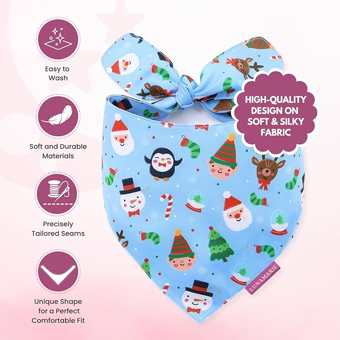 Luxury Pet Birthday Bandanas -Premium & Silky Poly Fabric | 100% Handmade | Custom Shape Dual Layered (Santa's North Pole, Small)