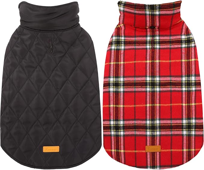 Kuoser Warm Dog Coat, Waterproof Dog Jacket for Extra Large Dogs, Adjustable Durable XXL Doggie Winter Coat Reversible Puppy Cold Weather Apparel from Small to Large Breed, Bright Red XXL