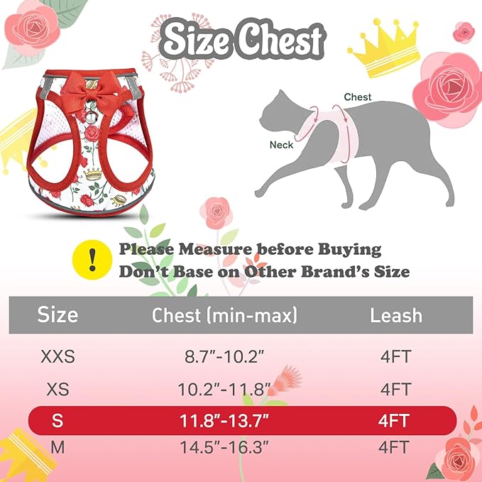 Cat Harness and Leash Escape Proof for Walking, Adjustable Soft Kitten Harness with Reflective Straps Step in Cat Vest Harness for Small Kitten and XS Dogs (Red, S-Chest(11.8"-13.7"))