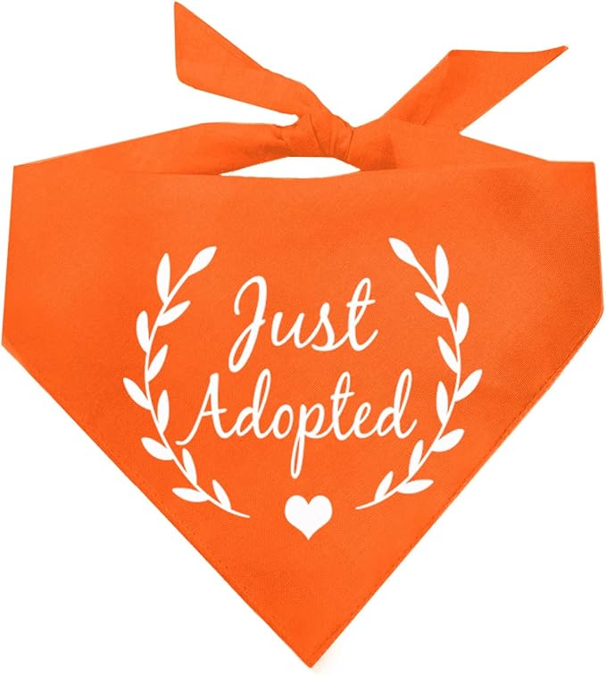 Just Adopted Dog Bandana | 100% Cotton Adjustable Triangle | Made in USA | Adoption Event Prop Photoshoot | Rescue | Puppy | New Dog | Orange, One Size (20)