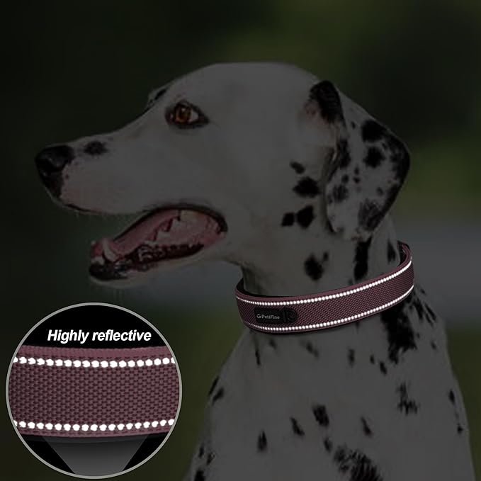 PetiFine Neoprene Padded Dog Collar, Heavy Duty Comfort Dog Collar with Durable Metal Buckle, Reflective Adjustable Belt Buckle Dog Collars for Small Medium Large Dogs(19''-23'',Pink
