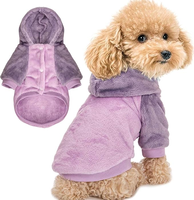 FabriCastle Dog Hoodie Sweater for Small Dogs Boy and Girl, Small Dog Clothes XS XXS Puppy Sweatshirt, Pet Outfit, Cat Clothing Super Soft Warm Snap On Closure (Lavender-Purple, Medium)