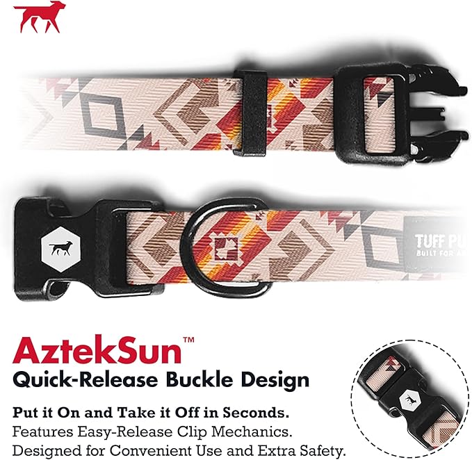 Tuff Pupper Premium Adjustable Dog Collar for Small Boy & Girl Dogs, Stylish Pattern Collars Designed in USA, Quick Release Buckle, AztekSun Print, Small (0.7 Inch Wide x 8-12 Inch Neck)