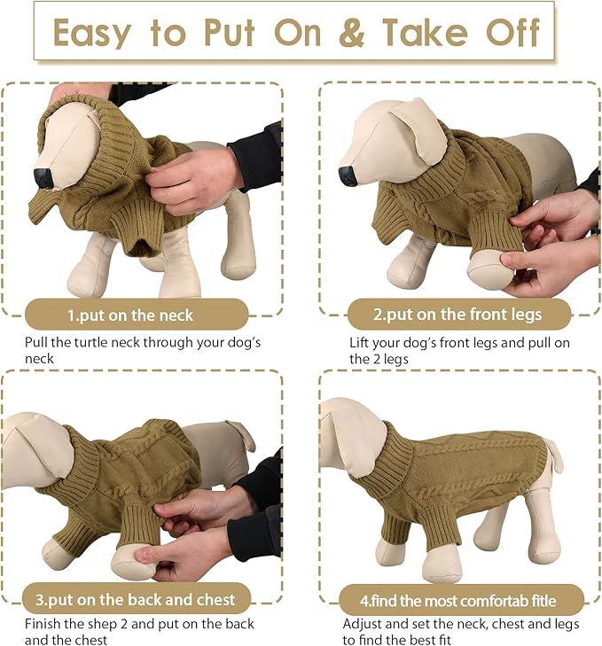 Queenmore Large Dog Sweater for Pitbull & Labrador, XXL Warm Knitted Pet Sweatershirt for Boy & Girl Dogs (Brown, 2XL)