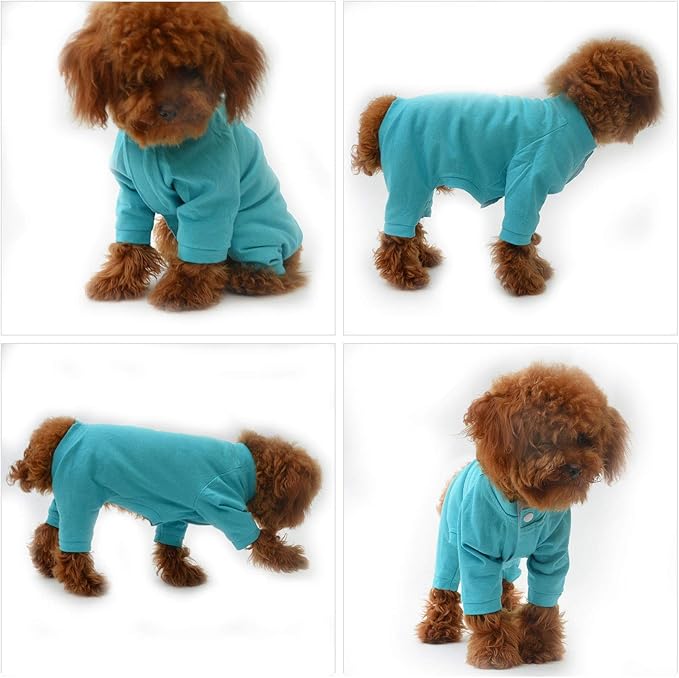 Lovelonglong Four Feet Dog Lightweight Pajamas, Pure Cotton Dog Jumpsuits 4 Legs Dog Onesies T-Shirt Stylish PJS Puppy Costume for Large Medium Small Dogs Turquoise XXL