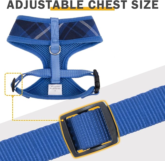 SCENEREAL Puppy Dog Harness with Leash Set for Small Medium Sized Dogs, Soft Mesh Step in Pet Harnesses and Leash, No Chock Plaid Adjustible No Pull Vest for Dogs Cats, Chihuahua,Bulldog (Blue M)