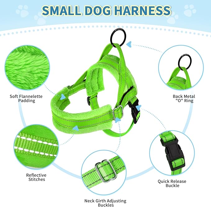 SlowTon No Pull Small Dog Harness and Leash Set, Puppy Soft Vest Harness Neck & Chest Adjustable, Reflective Lightweight & Anti-Twist Pet Lead Combo for Small Medium Dogs(G,S)
