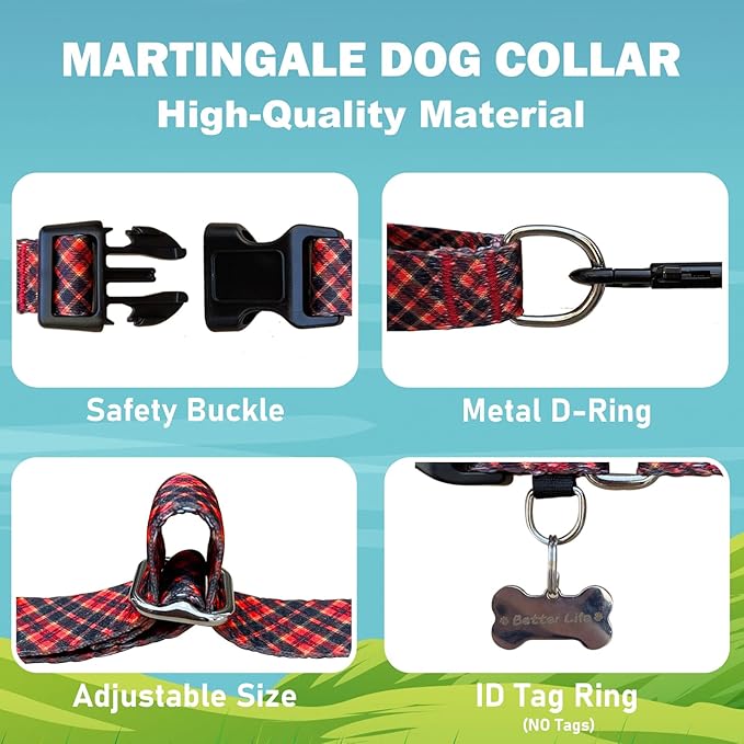Christmas Martingale Collar for Dogs Plaid Dog Collars for Small Medium Large Dogs with Buckle Adjustable Soft Nylon Dog Collar (Red Plaid, Medium)