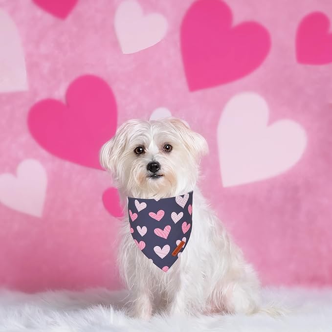 ADOGGYGO Valentine Dog Bandana, Red Blue Heart Puppy Scarf, Premium Durable Fabric, Adjustable Fit Pet Valentine Bandanas for Small Dogs (Small)