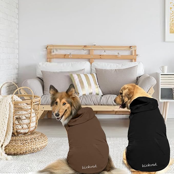 2-Piece Basic Dog Hoodie & Sweatshirt, Soft & Comfy, Superior Comfort & Fit, Dog Security Jumpsuit Sweater with Leash Hole & Pocket, Black & Brown/Sleeveless (XX-Large)