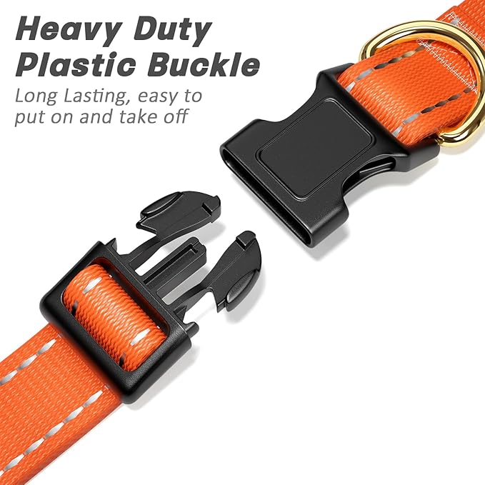Reflective Dog Collar for Extra Small Dogs Cats, Cute Adjustable Heavy-Duty Nylon Puppy Collars for Boy and Girl Female, Soft Pet Accessories with Quick Release Buckle, Neck 8-12", Orange