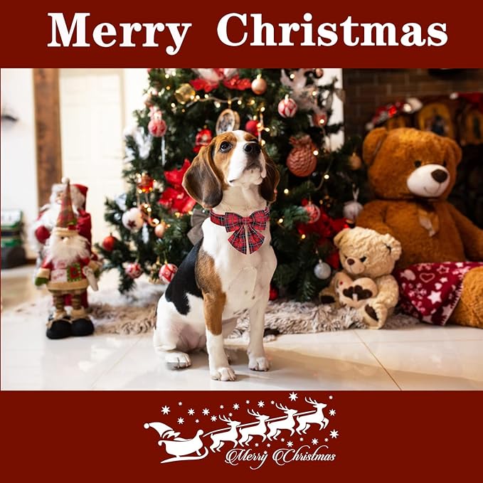 Unique style paws Christmas Dog Collar with Tie Red Black Grid Cotton Collar Adjustable Puppy Plaid Collar for Small Medium Large Dogs-XL