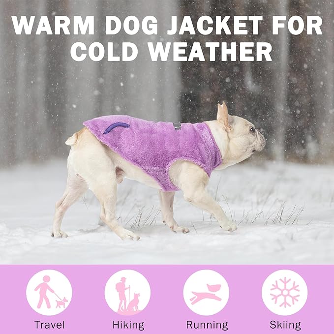 SCENEREAL Fleece Vest Dog Sweater, Dog Jacket with Harness Built in Pocket for Small Medium Dogs, Pet Cold Weather Coat with Soft Lining, Plush Warm Pullover Clothes for Puppy Boys Girls