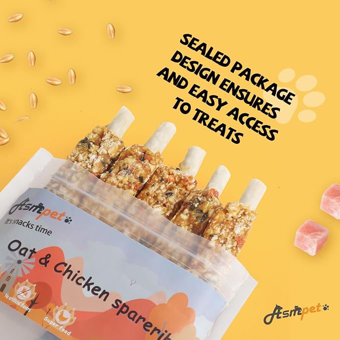 ASMPET Chicken Wrapped Rawhide Sticks with Superfood Pumpkin Oats Spinach Dog Chews - Long Lasting, Clean Teeth, Healthy Natural Treats for Small, Medium & Large Dogs - 10.6 oz