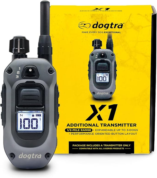 Dogtra X-Series E-Collar Transmitter 10 lbs+, 1/2 Mile Range, LED Light, 100 Levels of Precise Control for Stubborn Dogs, Waterproof, Boost for Quick Recall, Vibration, Safety Lock & Tone