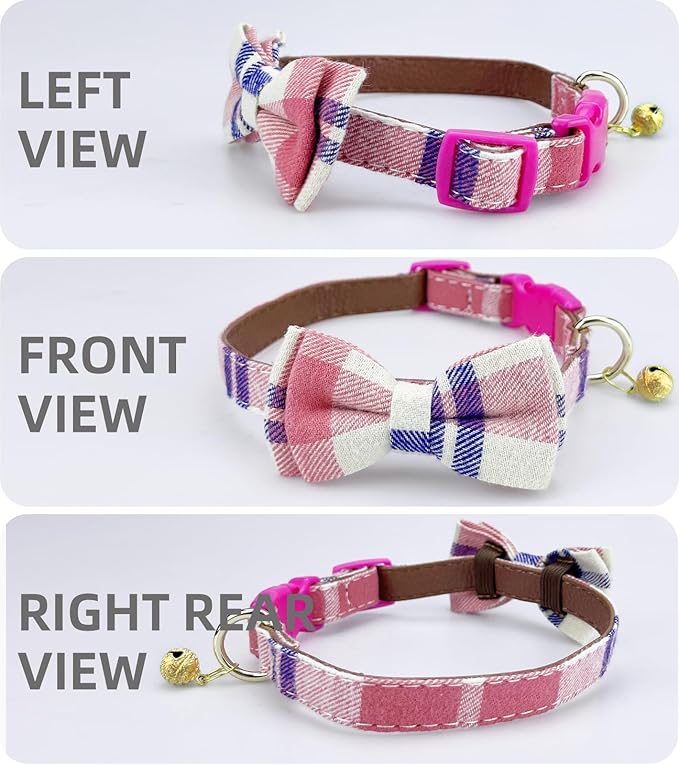 KUDES 2 Pack/Set Dog Collars with Bow Tie and Bells, Adjustable Cute Dog Bow Ties Collar for Small/Medium/Large Boys and Girls Pets (Pink+Blue, L(14.2''-21.7''))