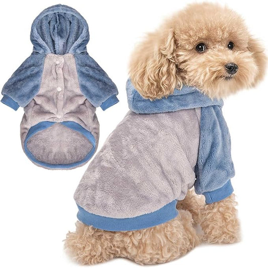 FabriCastle Dog Hoodie Sweater for Small Dogs Boy and Girl, Small Dog Clothes XS XXS Puppy Sweatshirt, Pet Outfit, Cat Clothing Super Soft Warm Snap On Closure (Lightgrey-Blue, Large)