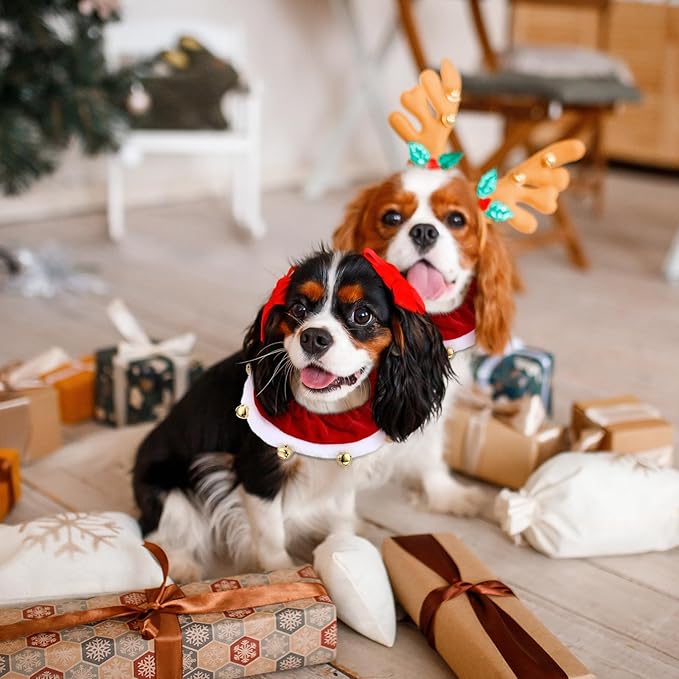 3 Pcs Christmas Jingle Bell Dog/Cat Collars Buckle Festive Christmas/Holiday Plush Neckwear for Xmas Dog Cat Outfit Pet Stretchable Scrunchy Costume Accessory Soft Collar with Bell(Medium)