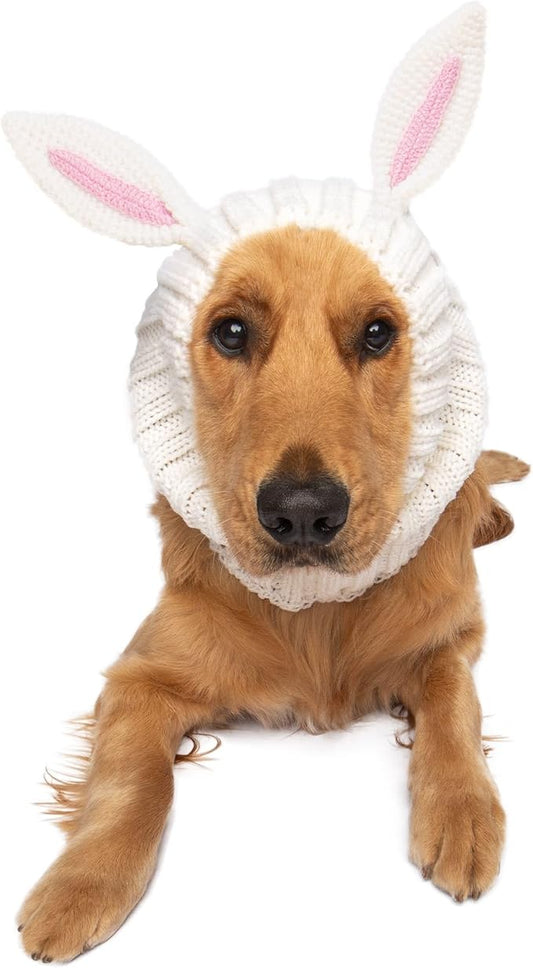 Zoo Snoods Bunny Costume - Knit Easter Dog Snood Ear Wrap for Pets, Warm Neck Cover for Halloween and Winter (Large)