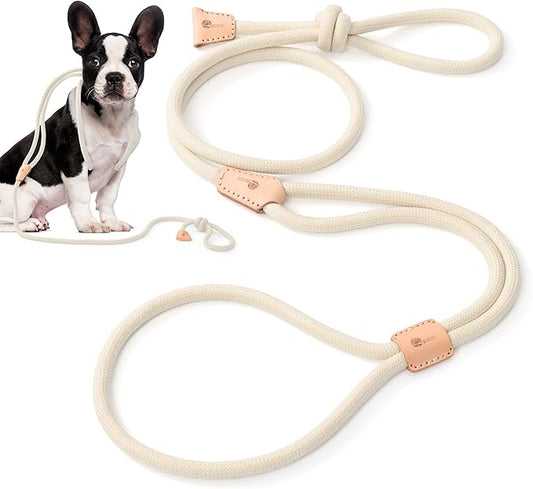 Mile High Life Harness Lead No Pull, All in one Dog Lead 2-in-1, Rope Leash and Harness Two in One, Slip Leash for Puppy Small Dogs Training, 4FT White