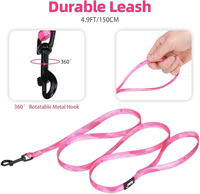 PUPTECK No Pull Dog Harness Soft Adjustable Basic Nylon Step in Puppy Vest Outdoor Walking with Leash Printed Pink