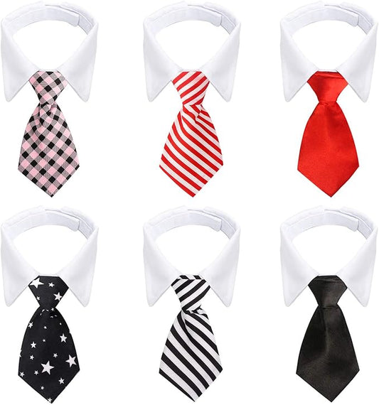 Segarty Bow Tie Dog Collar, 6 Pieces Adjustable Pets Dog Cat Neck Ties Pet Necktie with Suit White Collar for Medium Large Dogs Tuxedo Costumes Grooming Accessories, Dog Tux Ties for Wedding