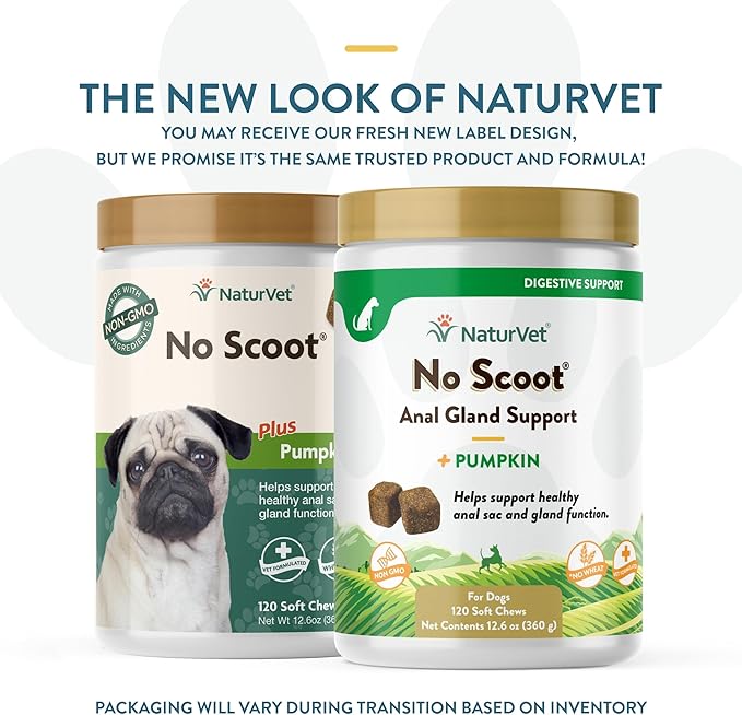 NaturVet - No Scoot for Dogs - 120 Soft Chews - Plus Pumpkin - Supports Healthy Anal Gland & Bowel Function - Enhanced with Beet Pulp & Psyllium Husk