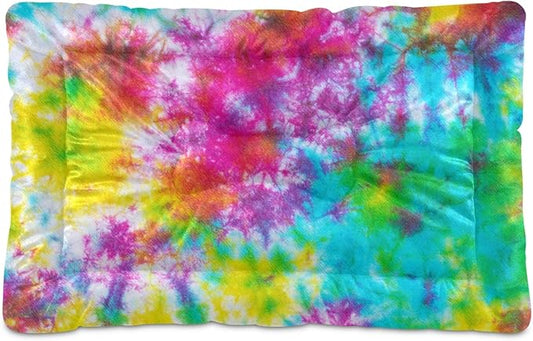 Colorful Tie Dye Pattern Dog Cat Bed, Rectangle Comfortable Pet Bed, Ultra Soft Calming for Small Medium Large Dogs, 18" x 24"