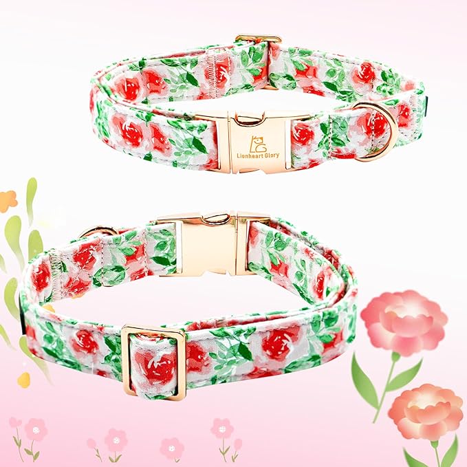 Lionheart glory Dog Collar Flowers Collar Floral Dog Collar with Flower Spring Summer Cute Collar Dog Boy or Girl Dog Collars Soft Durable Adjustable Dog Collars for Small Dogs