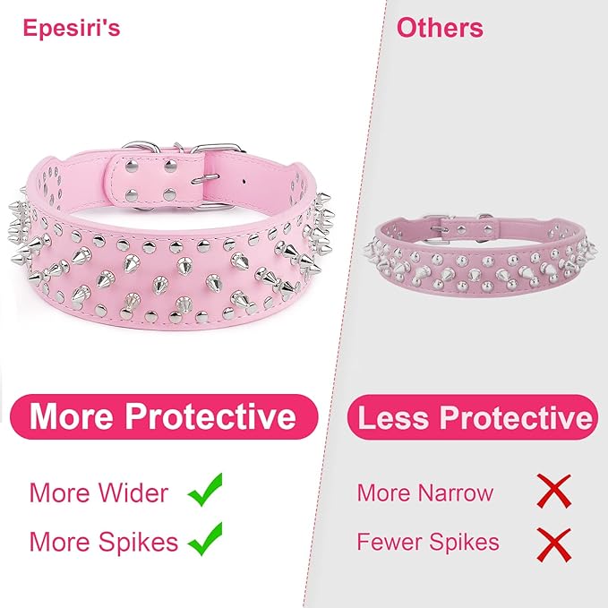 Epesiri Adjustable Wide Spiked Dog Collars, Mushroom Rivet PU Leather Cat Dog Collar, Durable Spike Studded Pet Collar for Small Medium Large Breed, PitBull Mastiff Bulldog Pugs Husky Rottweiler, Pink
