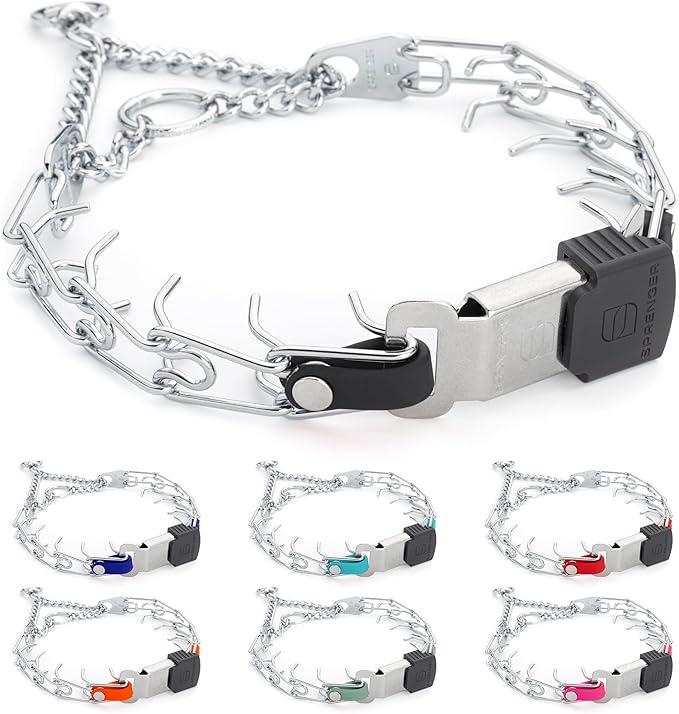 Herm Sprenger Chrome Plated Steel Dog Collar with Quick Release ClicLock Buckle and Biothane Insert Training Collar for Dogs Made in Germany (Black, 16in x 2.25mm(Neck Size up to 13-14in))