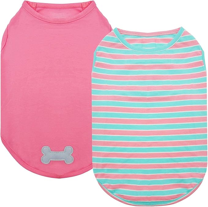 KYEESE 2Pack Dog Shirts Striped T Shirt Cotton Tank Top Soft Tee for Small Dogs Lightweight Clothes Sleeveless Dog Vest, Medium,Pink+Striped