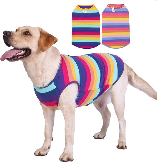 Dog Shirts Cotton Striped T-Shirts, Breathable Basic Vest for Puppy and Cat, Super Soft Stretchable Doggy Tee Tank Top Sleeveless, Fashion & Cute Color for Boys and Girls (XXXL, Rainbow)