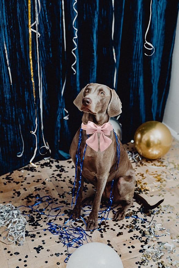 Unique style paws Silk Pink Color Dog Collar Adjustable Durable Dog Collar with Bow Wedding Bowtie Collar for Large Dogs