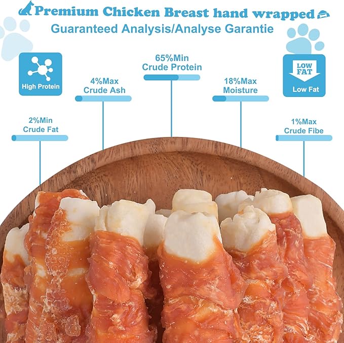 Dog Treats Chicken Wrapped Rawhide Rolls Healthy Dog Chews Long Lasting1 lb/454g