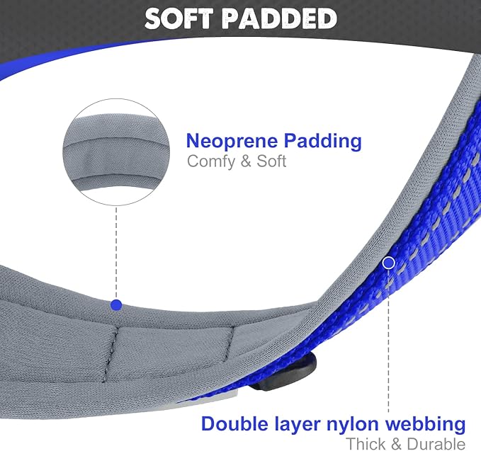 Joytale Dog Collar for Large Dogs, Neoprene Padded and Adjustable, Reflective Wide Heavy Duty Pet Collars with Durable Metal Belt Buckle for Walking, Navy Blue, L