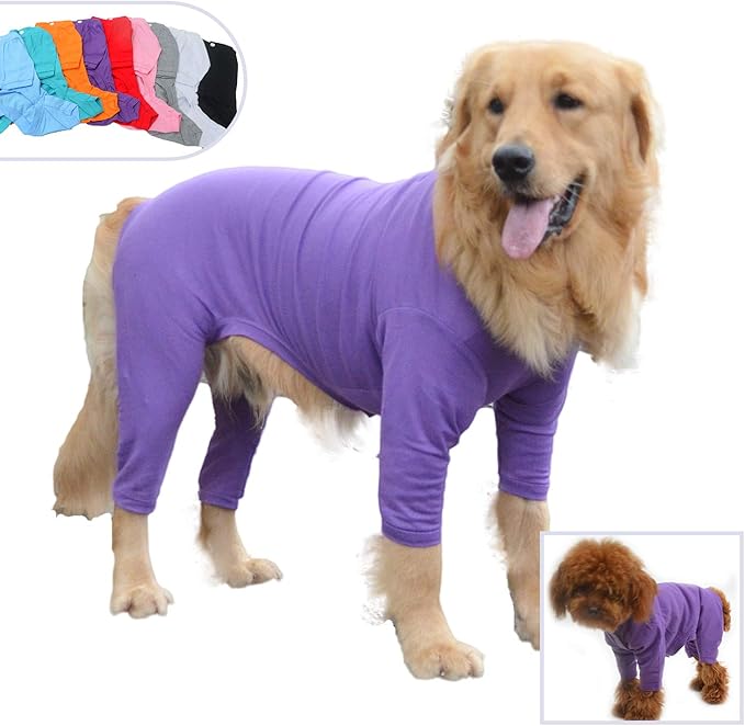 Lovelonglong Four Feet Dog Lightweight Pajamas, Pure Cotton Dog Jumpsuits 4 Legs Dog Onesies T-Shirt Stylish PJS Puppy Costume for Large Medium Small Dogs Purple XXXL