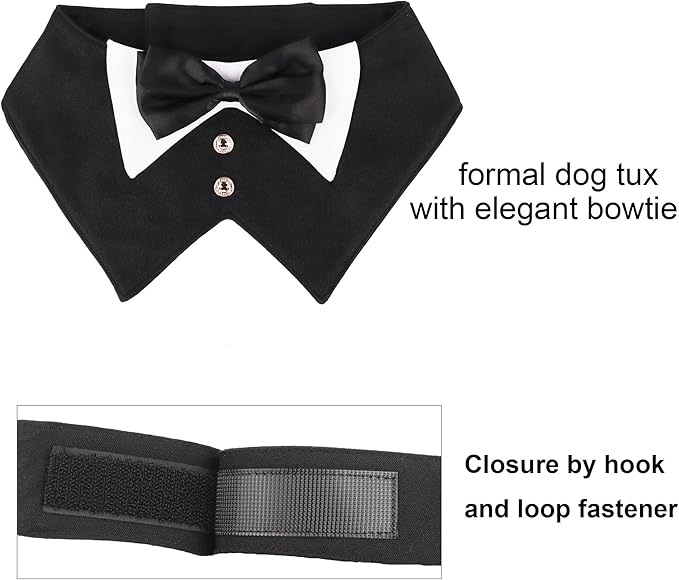 ADOGGYGO Dog Tuxedo, Wedding Birthday Dog Bowtie Collar, Pet Tux Bandana Collar for Extra Small Pets (Black, X-Small)