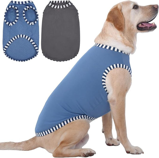 IECOii 2 Pack Summer Dog Clothes for Large Dogs,Breathable Stretchy Pet T-Shirts Lightweight Tank Top Sleeveless Vest for Outdoor Sun Protection - Fit for Large Breeds Labrador,Grey+Blue,3XL