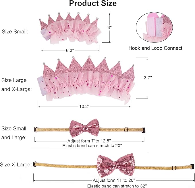 ADOGGYGO Dog Birthday Party Supplies, Multi Size Offered, Birthday Girl Dog Bandana, Pink Puppy Party Hat Crown with Numbers for Small Puppies Pets (Small)