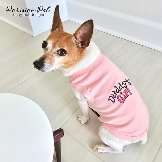Parisian Pet Dog T-Shirt with Embroidered 'Daddy’s Girl' Words - 100% Cotton, Breathable Sleeveless Girl Dog Clothes - Machine Washable Clothes for Medium-Sized Dogs, M