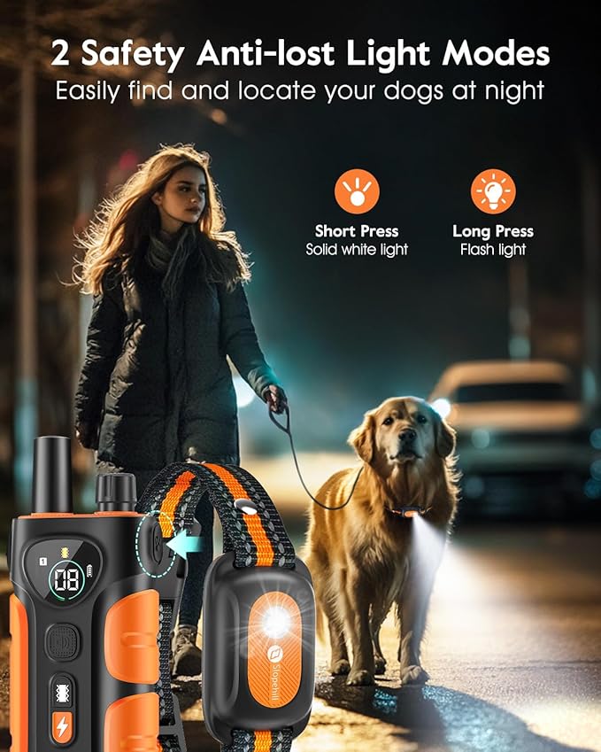 Dog Shock Collar,4200FT Dog Training Collar with Remote,IPX8 Waterproof E-Collar with Beep,Vibration,Shock,Flash Light,No Shock Mode,Electric Shock Collar for Small Medium Large Dog,Orange