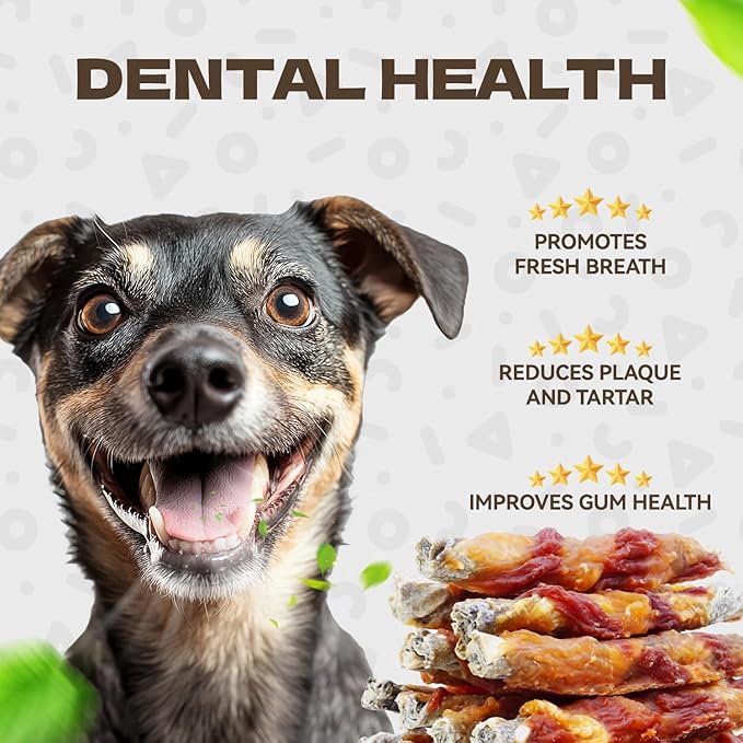 Chicken Duck Wrapped Cod Skin Dog Treats, High Protein Chicken Duck Dog Training Jerky Treats Rawhide-Free Long-Lasting Chews Snacks for Medium and Large Breed 10.54oz
