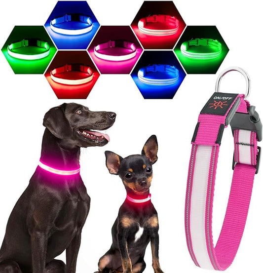 Visinite Light Up Dog Collars, Lighted Dog Collars Rechargeable Waterproof, Dog Glow Collar for Pet Safety Dog Lights Night Walking, Fully Adjustable Led Dog Collar for Small Medium Large Dogs