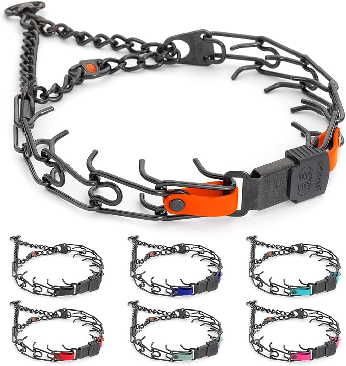Herm Sprenger Black Stainless Steel Dog Collar with Quick Release ClicLock Buckle and Biothane Insert Training Collar Made in Germany (Hunter Orange, 23in x 3.2mm(Neck Size up to19-20in))