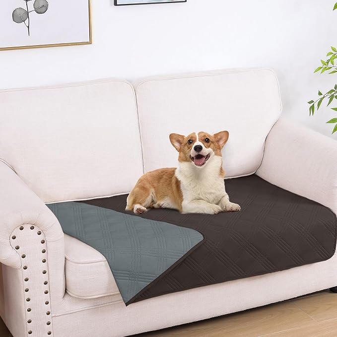hyha Waterproof Dog Blanket, Reversible Pet Bed Blanket, Soft Sofa Couch Cover for Dogs Washable, Waterproof Pet Couch Covers for Sofa Puppy Cats Furniture Protector(30"x53", Chocolate/Dark Grey)