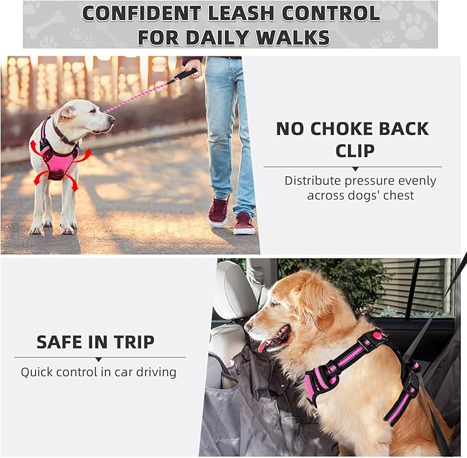 No Pull Dog Harness with A Free Heavy Duty 5ft Dog Leash, Adjustable Soft Padded Dog Vest, Reflective No-Choke Pet Oxford Vest with Easy Control Handle and Dog Leash for Dogs (Pink, X-Large)