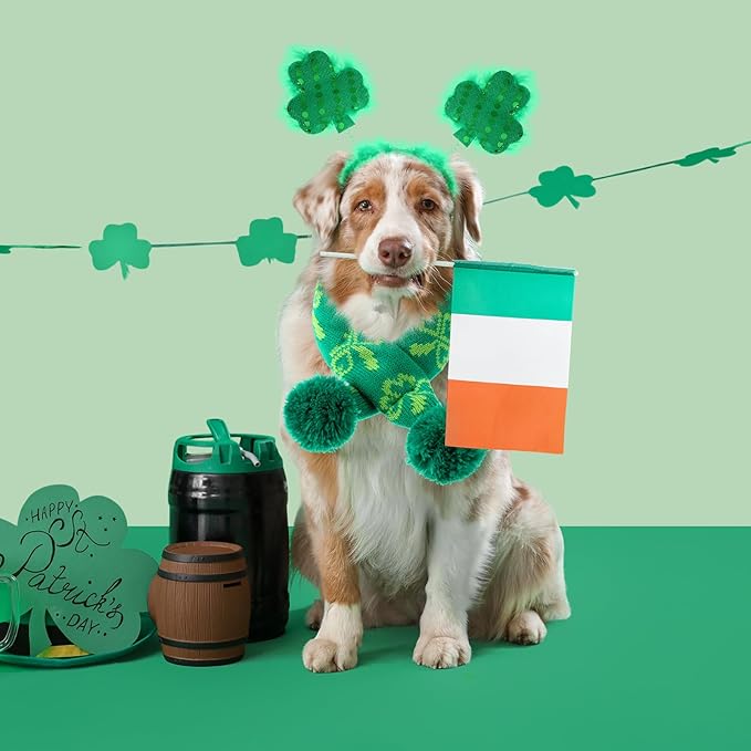 3 Pcs St Patrick's Day Dog Costume Set Including Sequins Shamrock Headband St. Patrick's Day Dog Tutu Dress Cute Pet Tutu Green Irish Pet Scarf for Medium Dogs Holiday Outfit Accessory